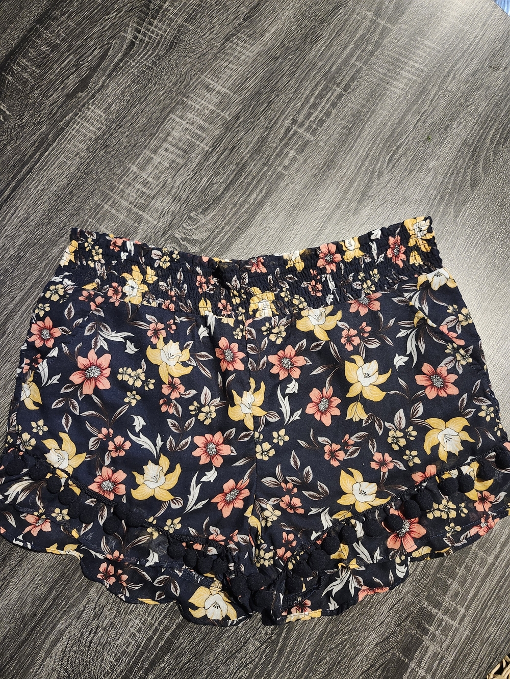 Jolt Navy Floral High-Waist Ruffle Shorts